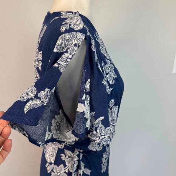 Lulus Women's Heart of Marigold Wrap Maxi Dress 100% Rayon Floral Navy Blue Sz L - Picture 6 of 16